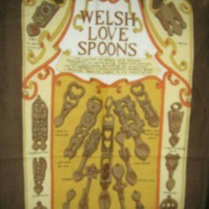 Welsh Love Spoons Cotton Tea Towel Clive Mayor 9237